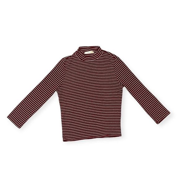 gaze Tops - Gaze Maroon White Stripes Long Sleeve Mock Neck T-shirt Grunge Retro Size Small